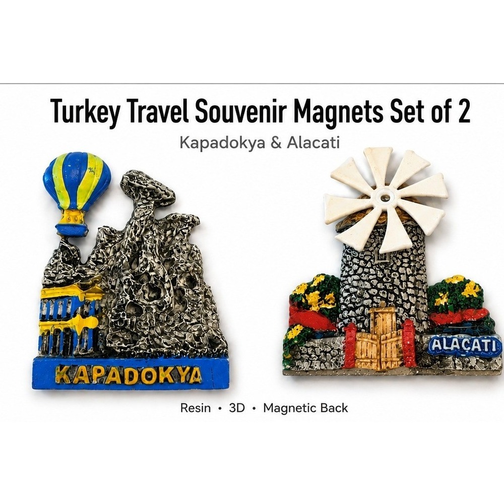 Turkey Travel Souvenir Magnets Set 2 Kapadokya Alacati 3D Resin Windmill Balloon
